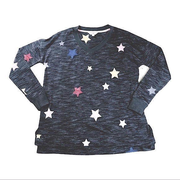 Secret Treasures 📌small dark grey NWOT sweater multicolor stars thin super soft - Picture 6 of 10